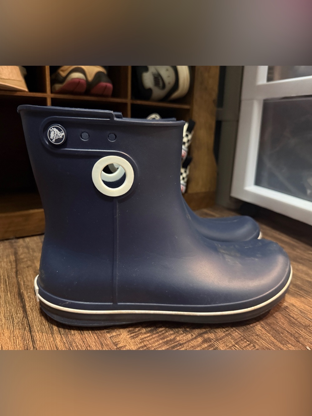 CROCS Navy Blue Short Rain Boots with White Trim